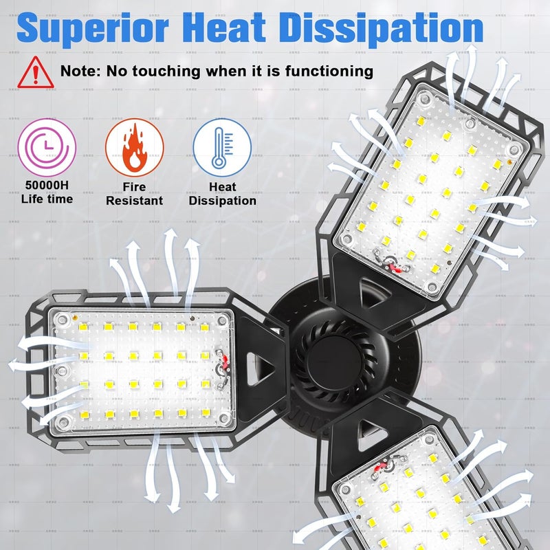 Aoretic LED Garage Lights Bulb 4 Pack -80W, 8000LM 6500K Led Shop Light with 3 Deformable Panels, Basement Barn Light Garage Ceiling Lights, E26/E27 for Garage, Warehouse, Shop, Basement - Image 4